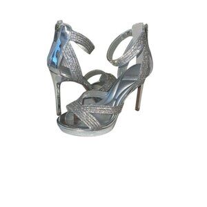 Kenneth Cole Nadine Silver Jewel Ankle Strap Stiletto Heels Size 8.5 NWOB